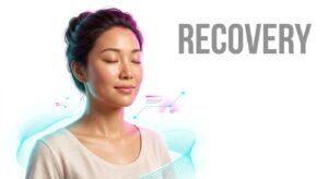 Serene East Asian woman representing healthy recovery and wellness.